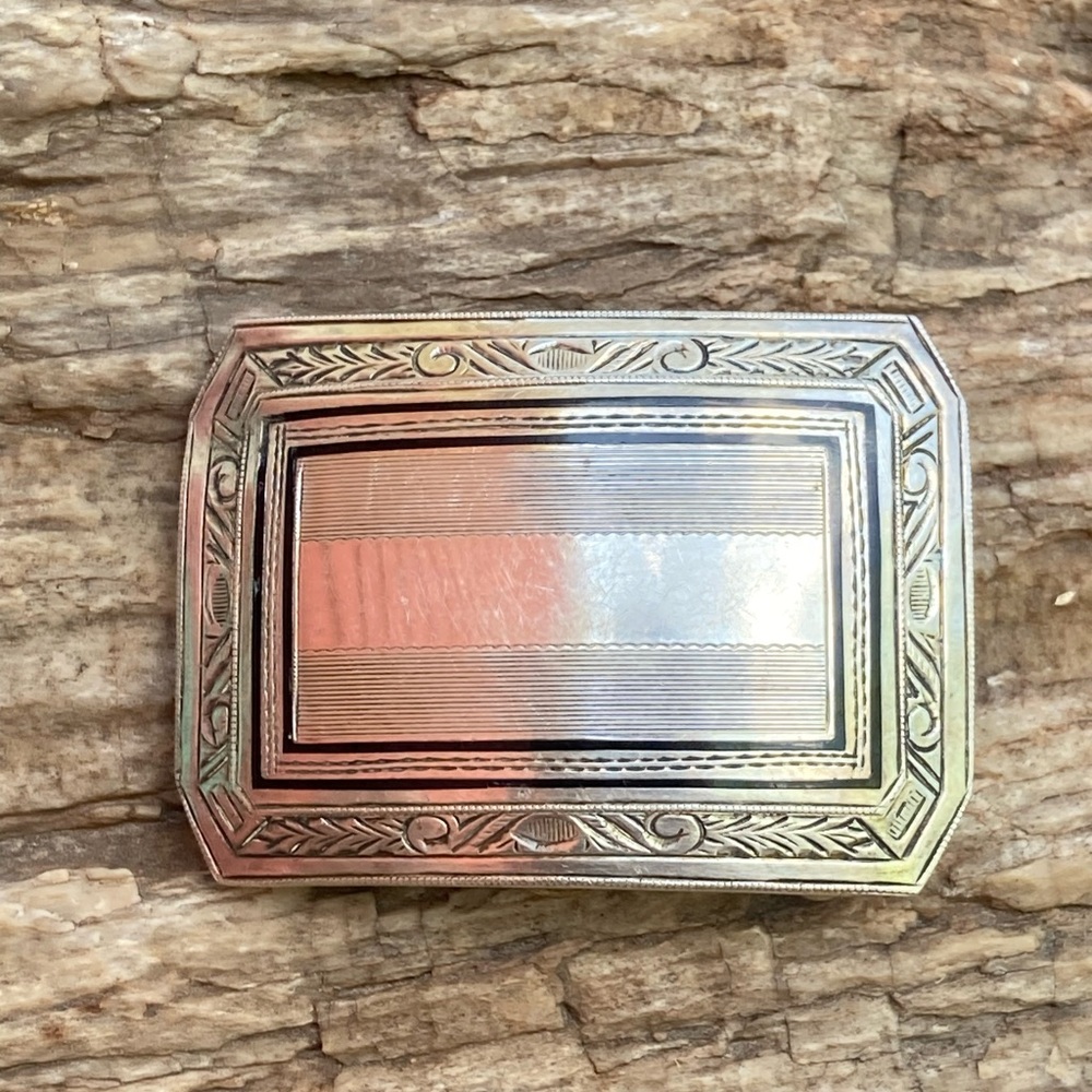 Vintage Sterling Silver Etched Women’s Small Belt Buckle Signed MARSH Western